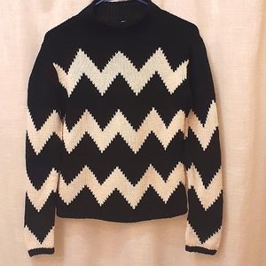 Talbots Chevron Black and Cream Cotton Sweater - Small